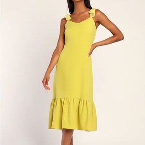 “What A Gift Lime Green Bow Strap Midi Dress”